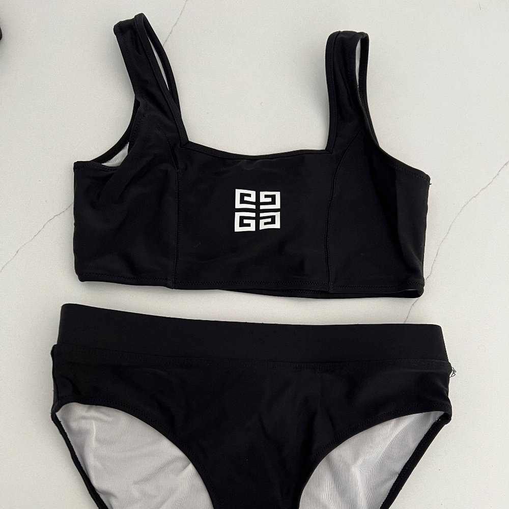 GIVENCHY Girls Black Logo High Waisted Bikini Bathing Suit